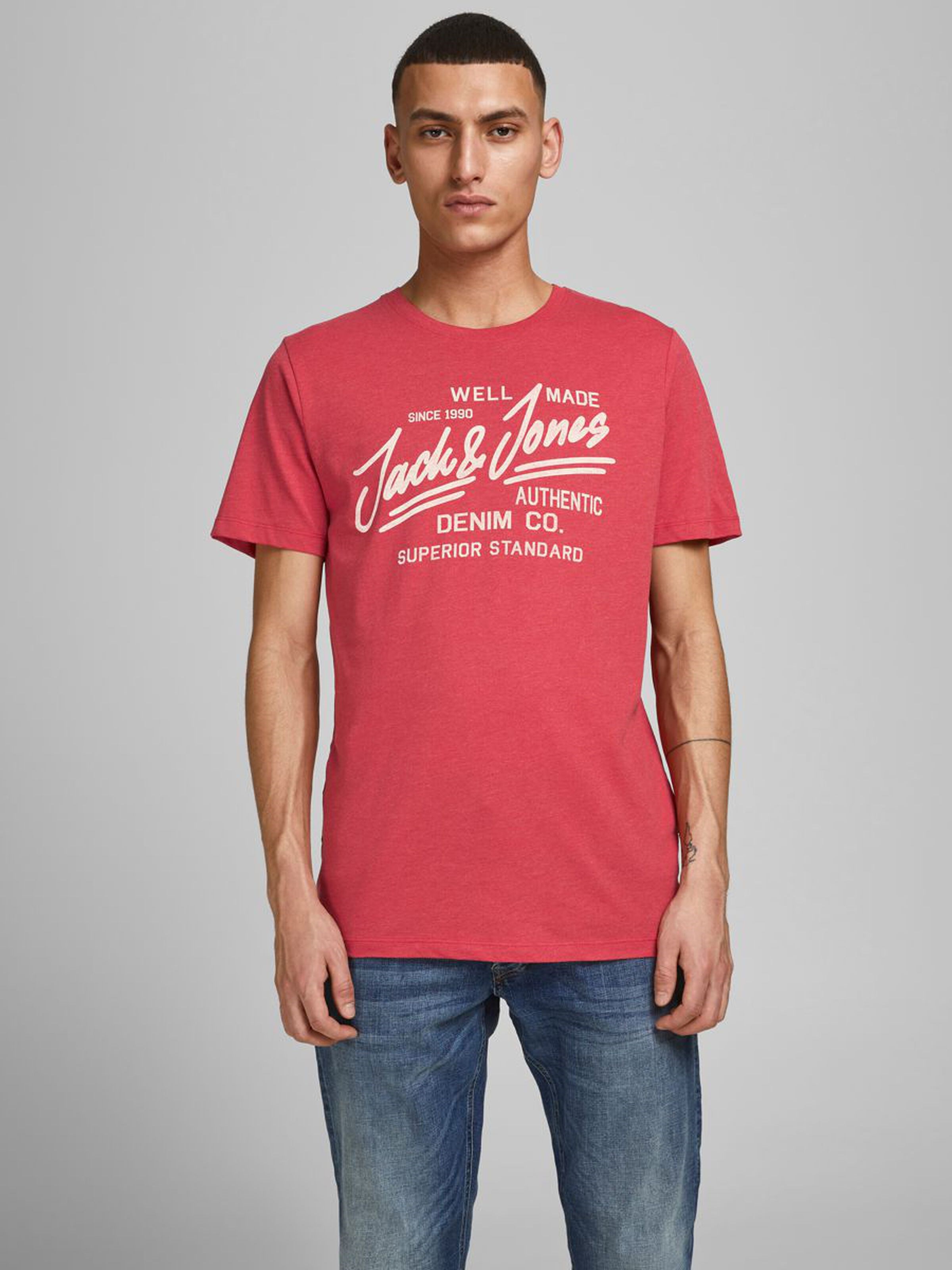 Jack Jones Erkek T-Shirt 12177533 True Red