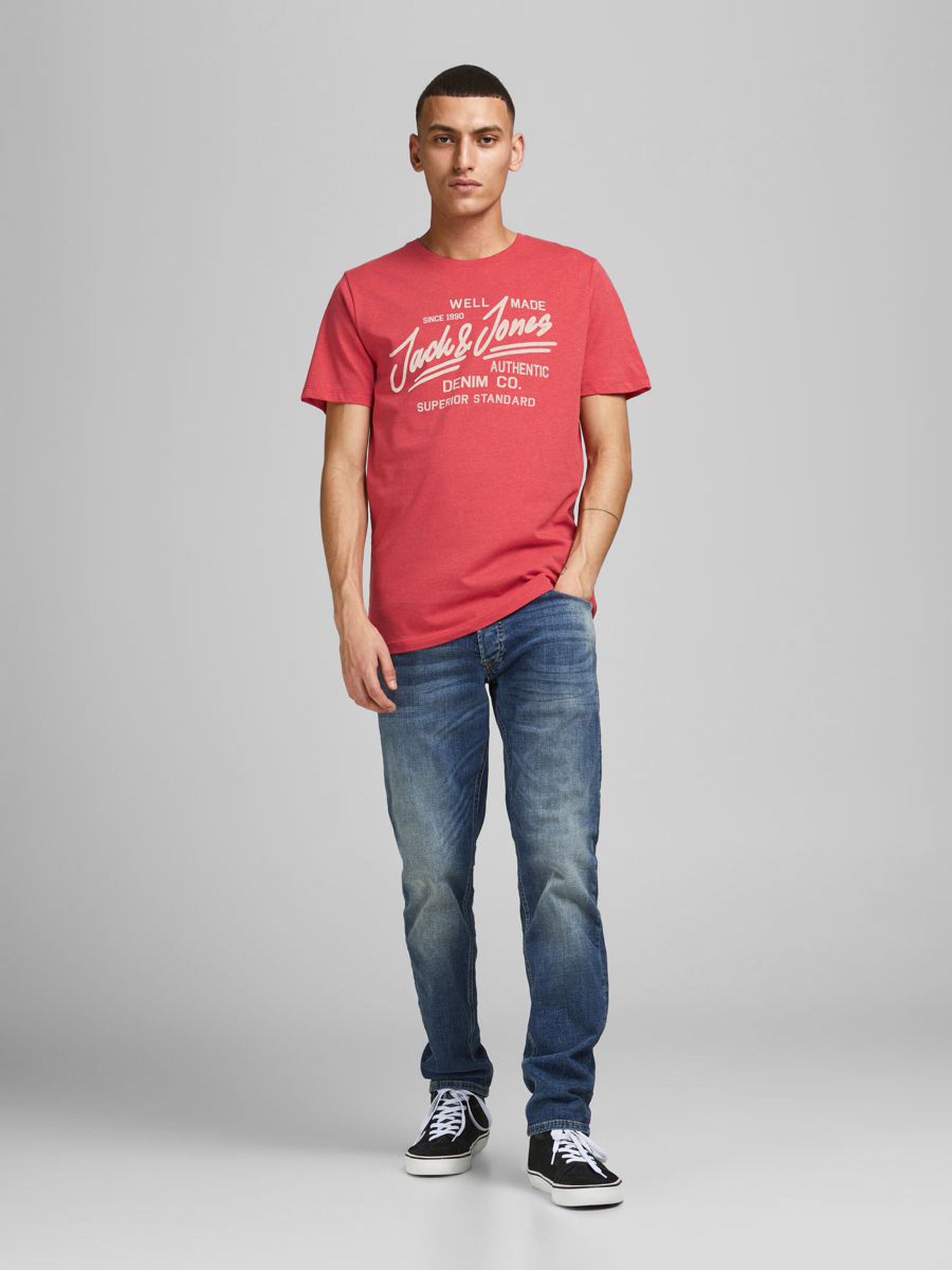 Jack Jones Erkek T-Shirt 12177533 True Red
