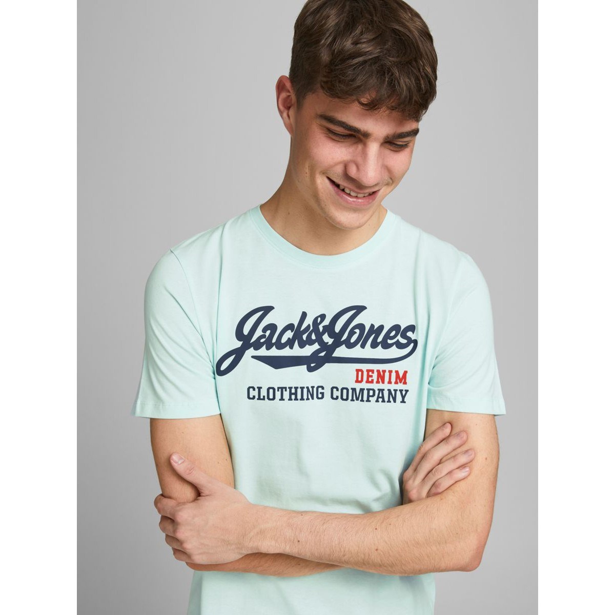 Jack Jones Erkek T-Shirt 12180867 Bleached Aqua