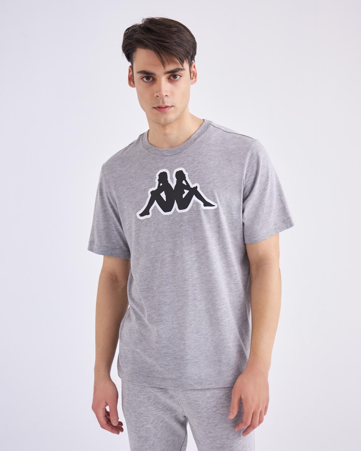 Kappa Erkek T-Shirt 331F7CW Mıd Grey Mel-Black-Whıte