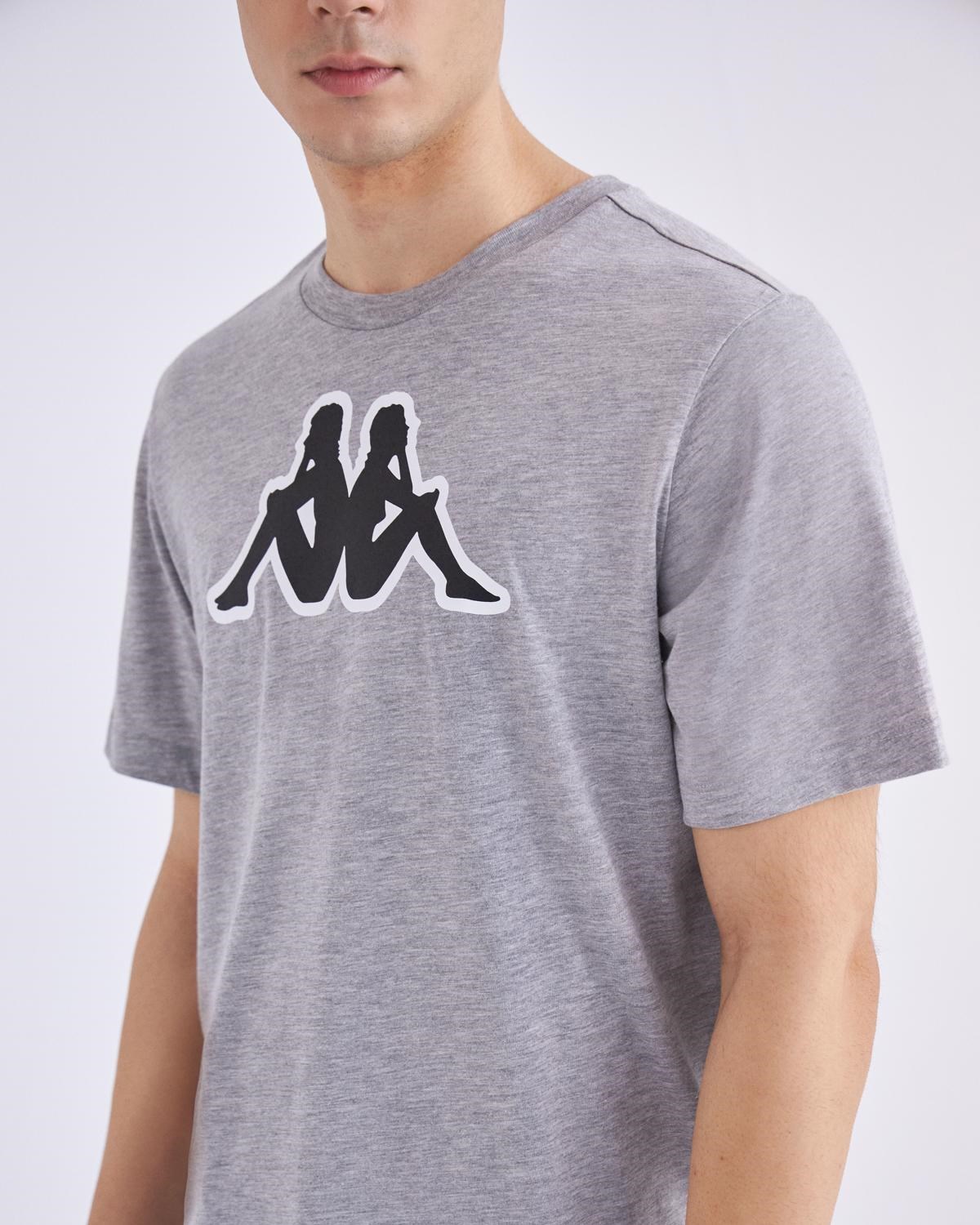 Kappa Erkek T-Shirt 331F7CW Mıd Grey Mel-Black-Whıte