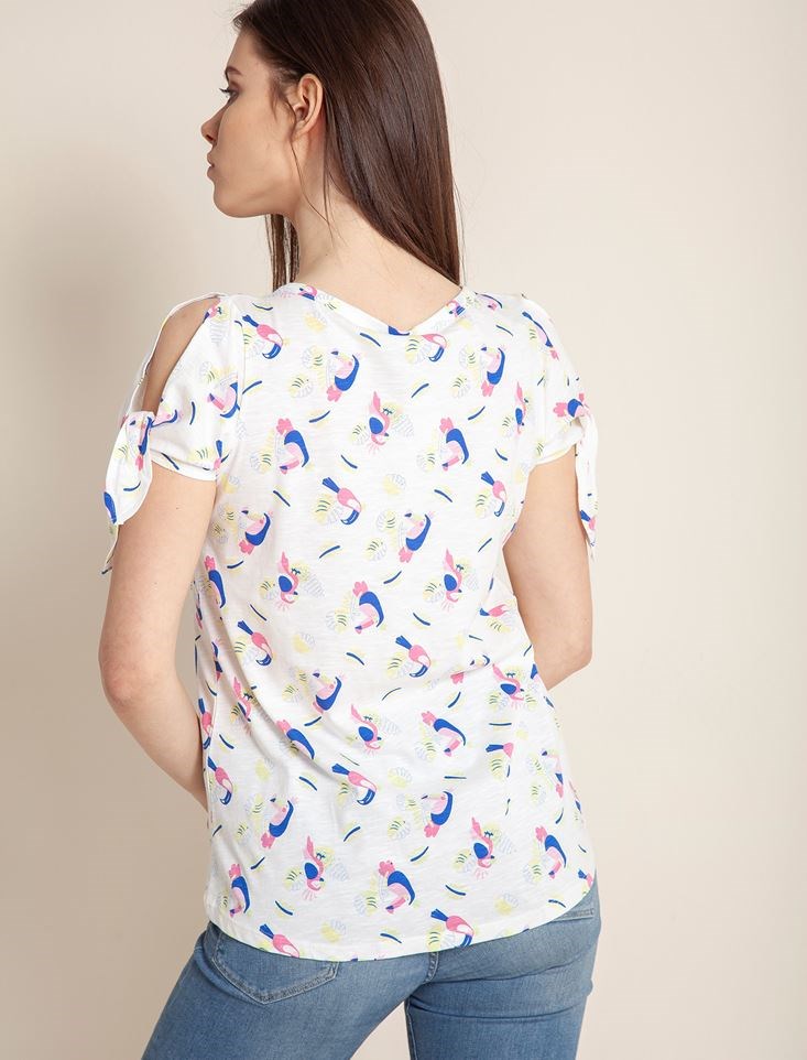 Fashion Friends Kadın T-Shirt 9Y1543B1 Ekru Desenli / Ecru Printed
