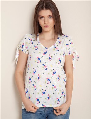 Fashion Friends Kadın T-Shirt 9Y1543B1 Ekru Desenli / Ecru Printed